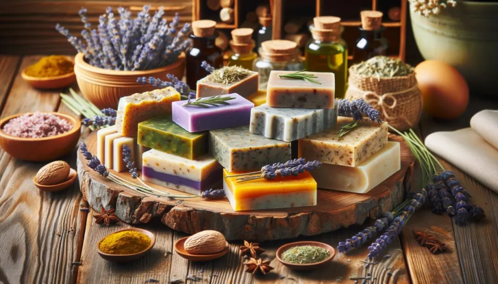 herbal-soaps-displayed-on-a-wooden-surface
